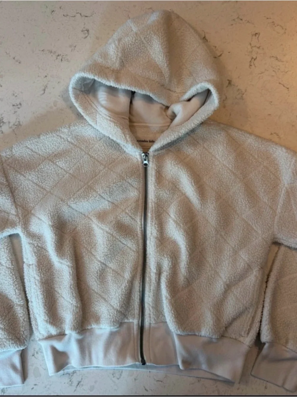 abercrombie kids Light Cream Hooded Sherpa Puffer Jacket